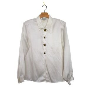 Vintage Impressions of‎ California White Satin Button Up Christmas Shirt